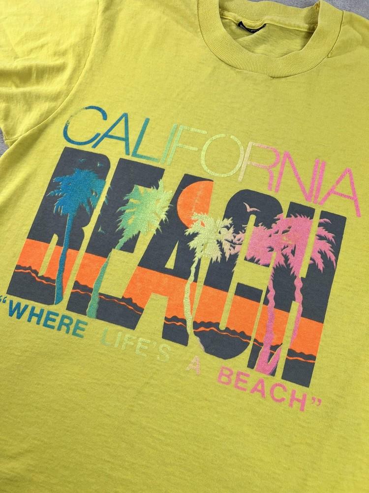 Vintage 90s California Beach Shirt Mens Medium Single Stitch Palm Trees LA