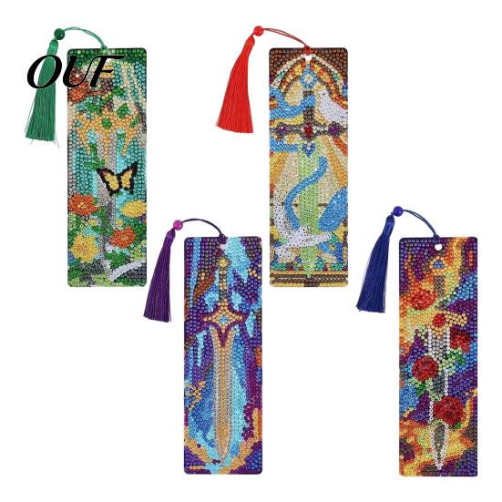 Artistic Stationery Items 4PCS Christmas Theme Diamond Painting Bookmarks, Creative DIY Art Kits, Bookmarks Stress Relief Portable Book Markers