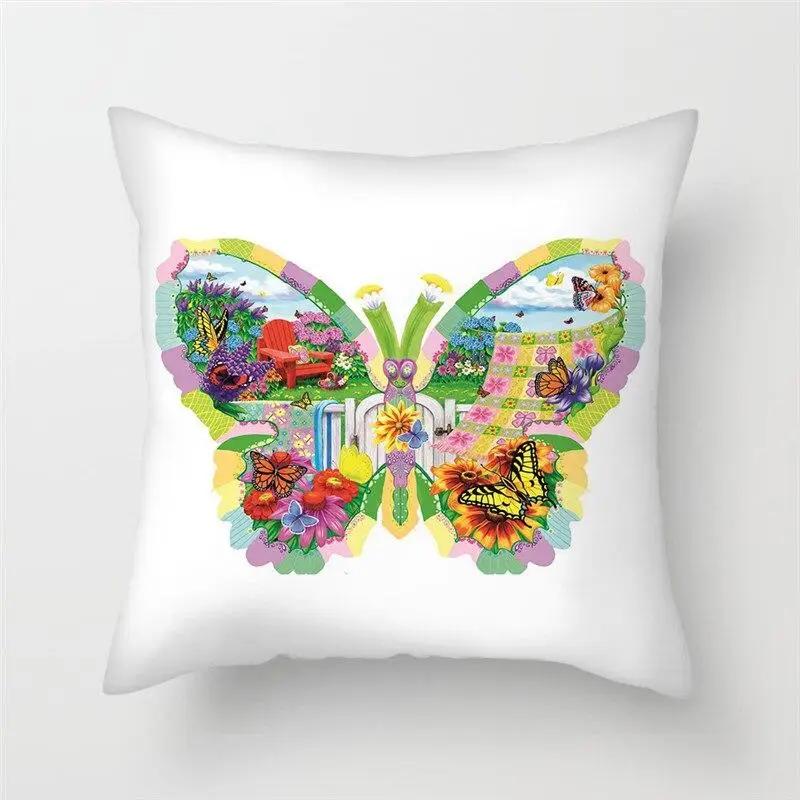 Butterfly Cushion Cover Sofa Chair Animal Flower Pillow Case Home Decor Painted Hugging