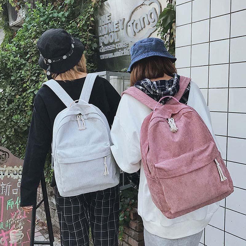 SCIONE Soft Fabric Backpack Female Corduroy Design School Teenage Girls Striped Backpack Mochila Bag