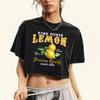 Hand Picked Lemon Always Fresh Printing Women Washed Crop T Shirts Trendy Casual T-Shirts Summer Cotton Loose Tops