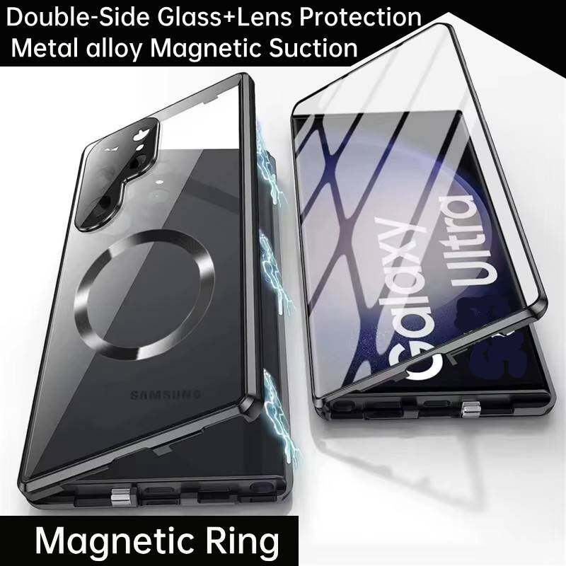 Case for Samsung Galaxy S24 Ultra/ S24+/ S24 FE,with Double Sided Magnetic Tempered Glass cases,Magsafe Magnetic Adsorption Metal Bumper Cover