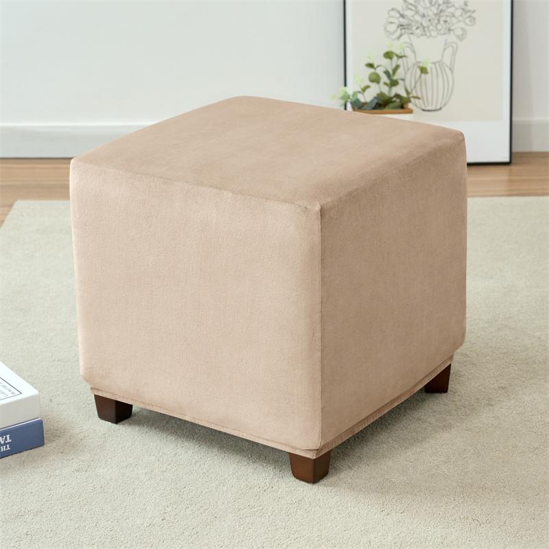 Square Ottoman Stool Covers Super Soft Velvet Stool Cover Elastic All-Inclusive Footrest Slipcovers For Living Room 1Pc Stretch