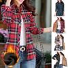 Dames Herfst Winter Plaid Print Shirt Jas Revers Lange Mouw Zakken Single Breasted Jas Dikke Fleece Voering Casual Bovenkleding