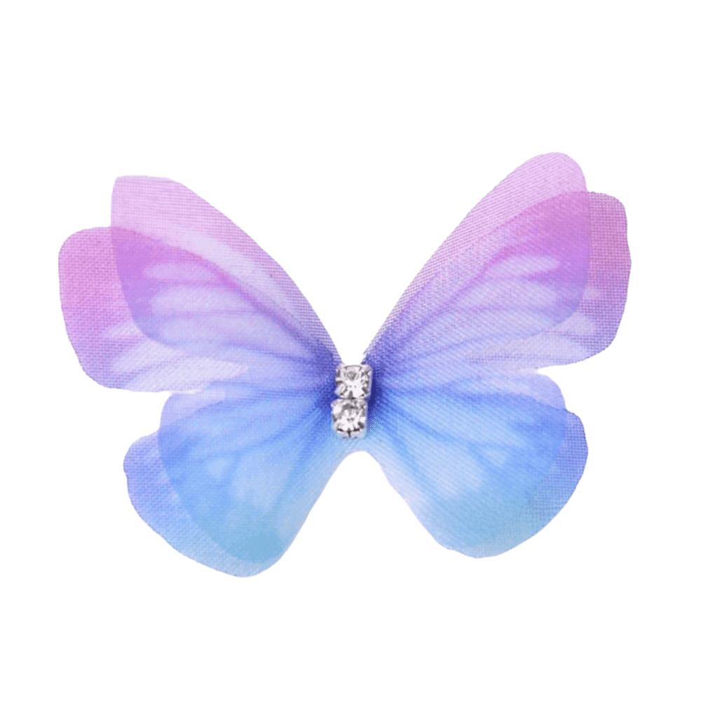 50Pcs 3D Organza Fabric Butterfly Appliques Colorful Rhinestone Simulation Mesh Butterfly Patch Double-layer Translucent