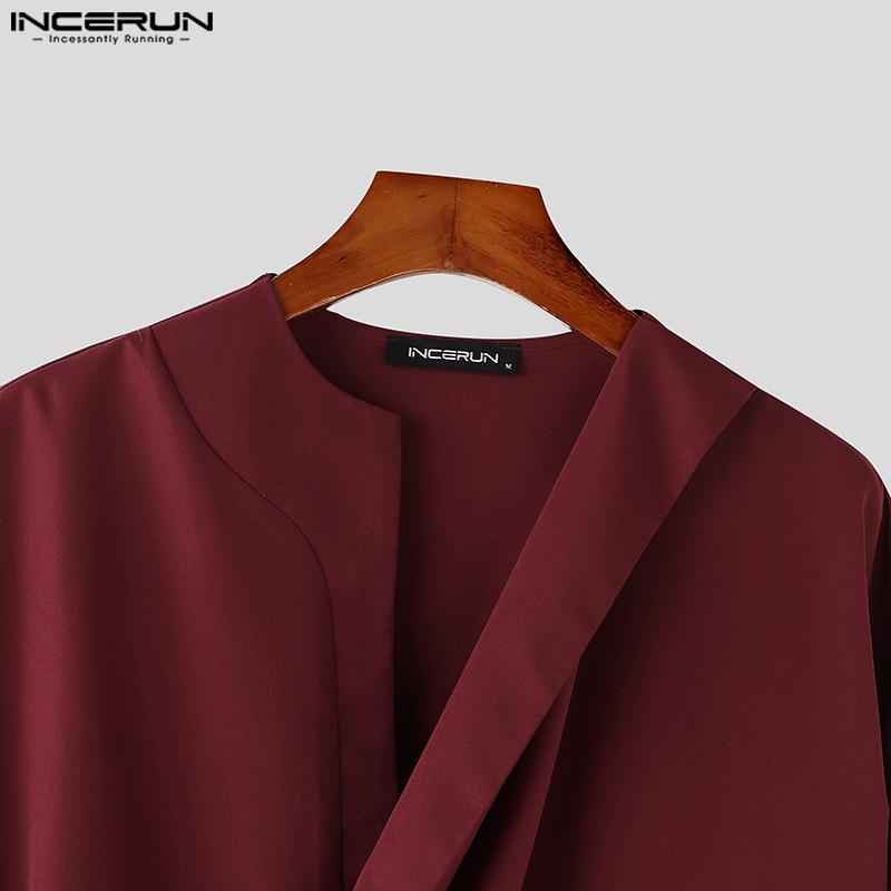 INCERUN Men Long Sleeve Ruffled Shirts Tops Open Front Casual Tops