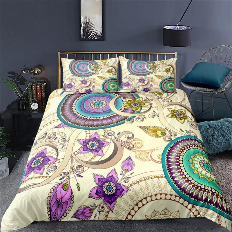 Mandala Duvet Cover Set Twin King For Girl Teen Bohemian Floral Bedding Set Microfiber Exotic Tribal Paisley Flowers Quilt Cover