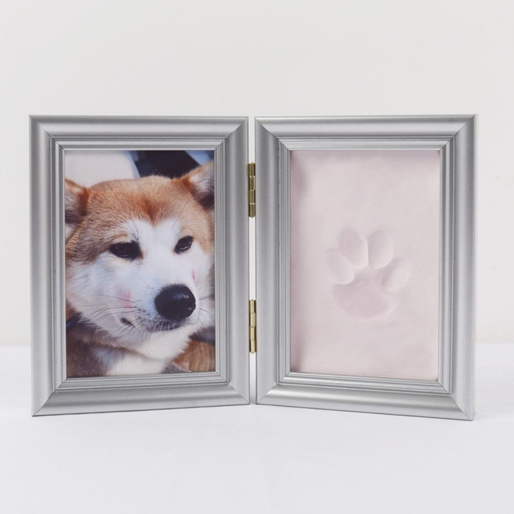 Foldable Pet Pawprints Picture Frame DIY Metal Buckle Pet Handprint Shadowbox Imprint Clay Pet Paw Print Kit Memorial Keepsake