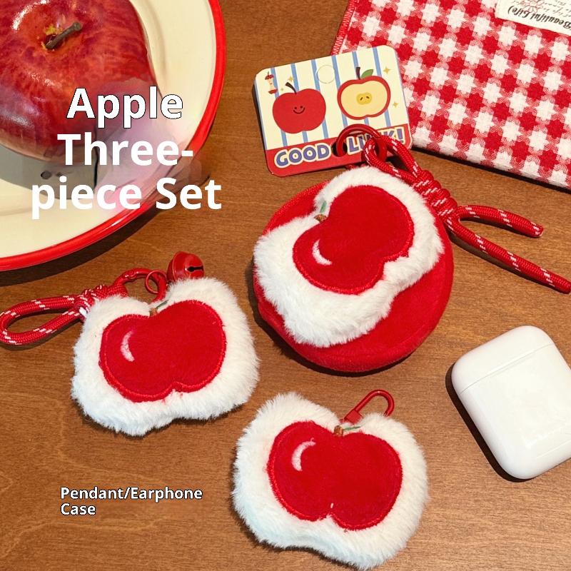 Cute Plush Fruit Apple Pendant Keychain Coin Purse Soft Plush Zipper Small Wallet Backpack Keychain Decorative Pendant Gifts