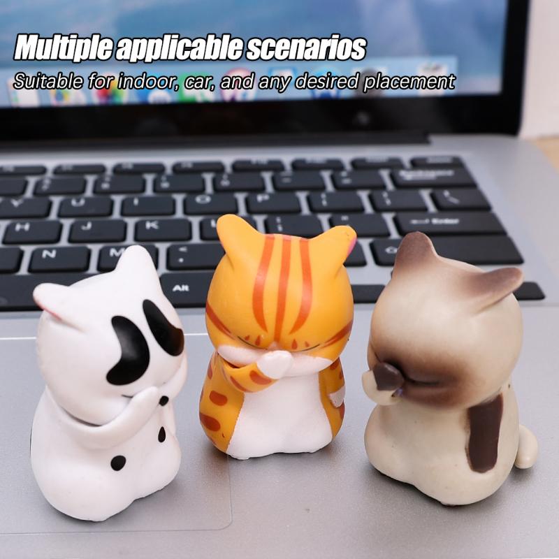 Mini Facepalm Cat Car Cute Cat Ornament Model Desktop Toys Gifts for Room Office Kids Car Pendant Simulation Miniature Animal
