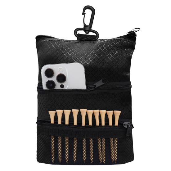 Sac à balles de golf avec clip de ceinture 3 poches Nylon imperméable Organisateur pour balles de golf, tees, outils et accessoires Pochette Titulaire Cadeau pour golfeurs hommes et femmes