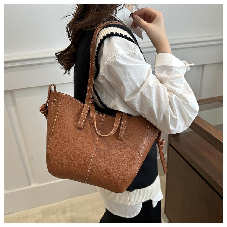Chic Korean Style Faux Leather Tote Bag for Women, Spacious Structured Shoulder Handbag, Casual Commute Work Bag