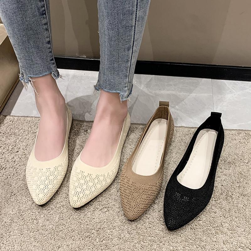 Women Flat Shoes Pointed Toe Solid Color Knitted Slip On Ladies Shoes Casual Breathable Ballet Women Flat Shoes Loafers Women