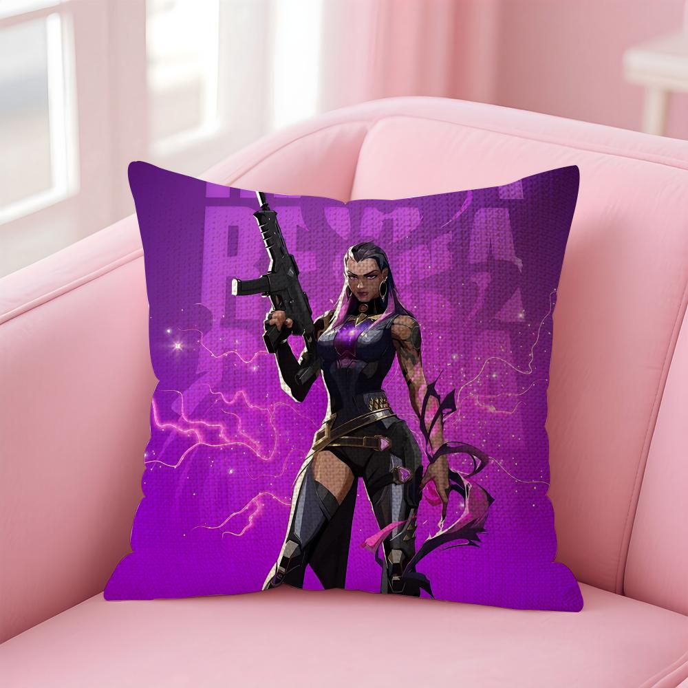 Games V-Valorants Cushion Cover Natural Linen Pillow Case Double-Sided Print Decorative Sofa Pillowcase Home Decor Gift