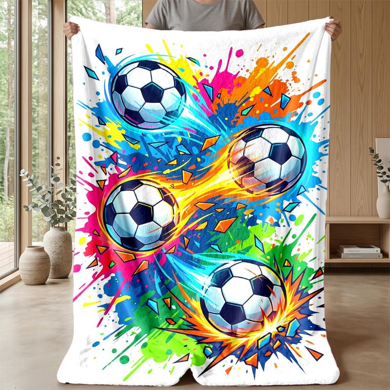 Soccer Ball Splash Art 2 Theme Blanket Lightweight Warm Flannel Blanket Decorative Throw Blanket for Home Decoration