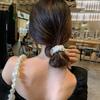 Mno Pearl-decorated Tripe Band, Delicate Hair Tie Blh754 Ivory