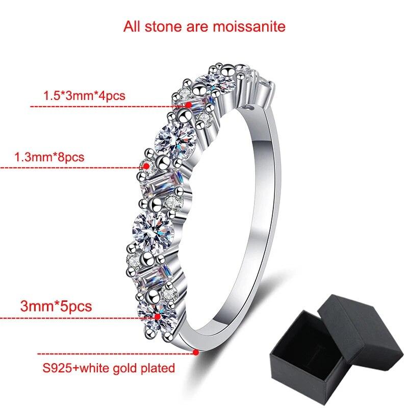 Total 0.9ct Emerald/round Cut Moissanite Ring for Women Sparkling Wedding Half Enternity Band 925 Sterling Silver Jewelry