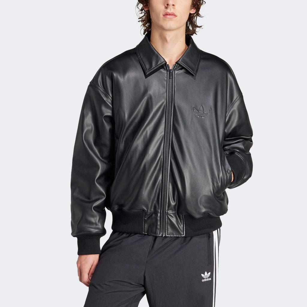 adidas Originals Klassische Street-Lederjacke mit Prägung Schwarz IP3281