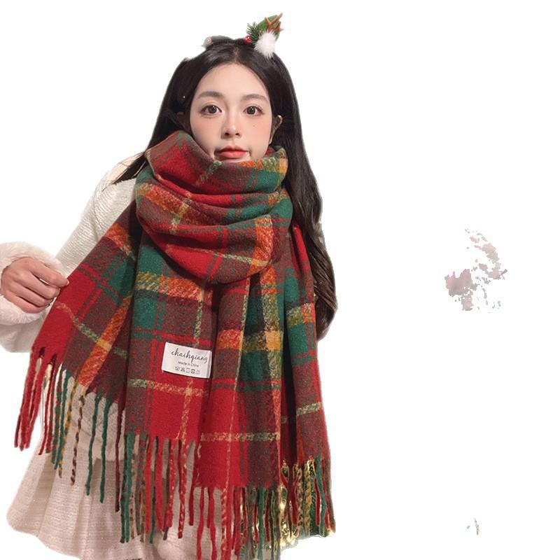 Red Christmas Scarf Women's Winter High-end Atmosphere Plaid Scarf New Year's Gift Autumn and Winter 1116 New Models