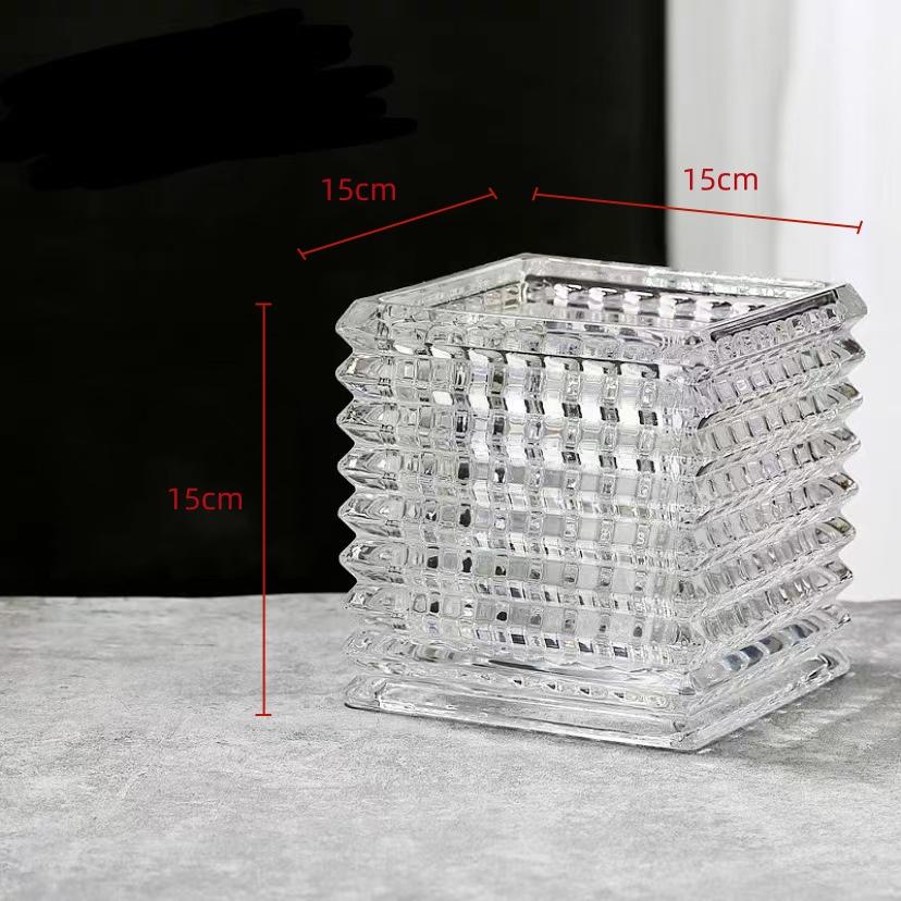 Heldere Vierkante Glazen Vaas Geometrische Vierkante Bloempot Bloemschikaccessoires Terrarium Woondecoratie Accessoires