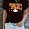 1 pièce T-shirt décontracté à col rond pour femme avec imprimé football géométrique, Tissu tricoté, Élasticité moyenne, Confort toutes saisons - Mode