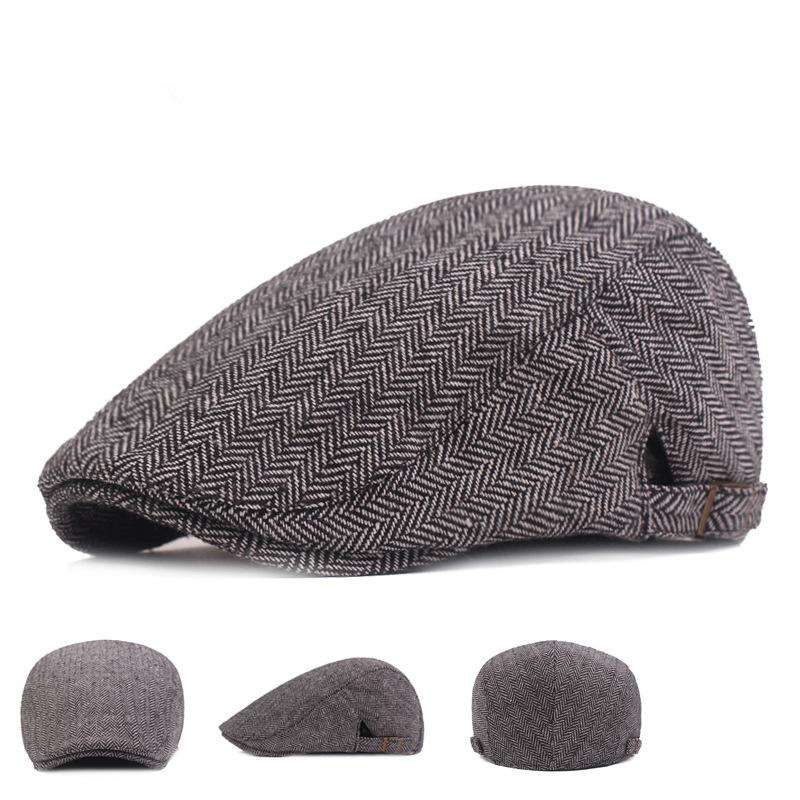 Zeitungsjunge Mütze Herren Frühling Herbst Vintage Fischgrätenmuster Lässige Streifen Baskenmützen Gatsby Flacher Hut Schirmmütze Verstellbar