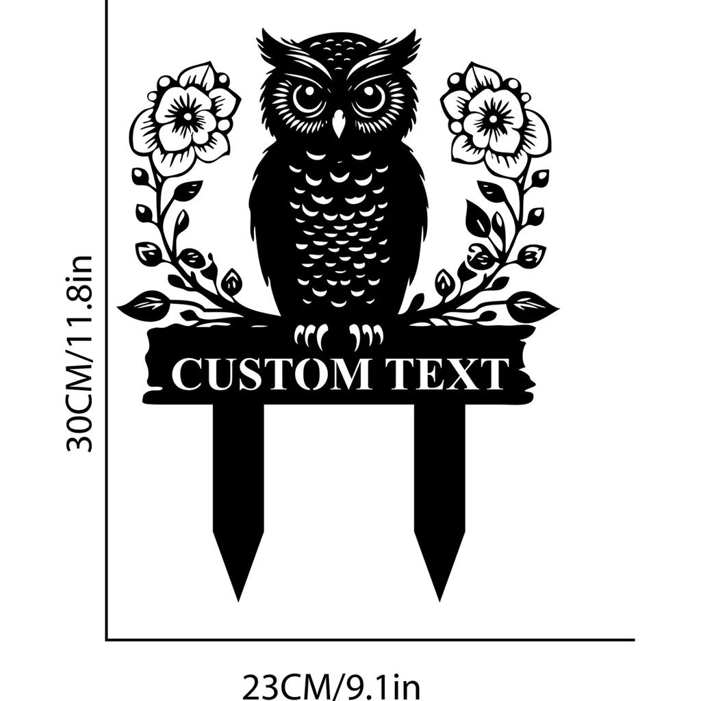 Metal Garden Decor Owl Flower Sign, Personalized Yard Art Outdoor Gift for Mom, Rustproof Metal Stake