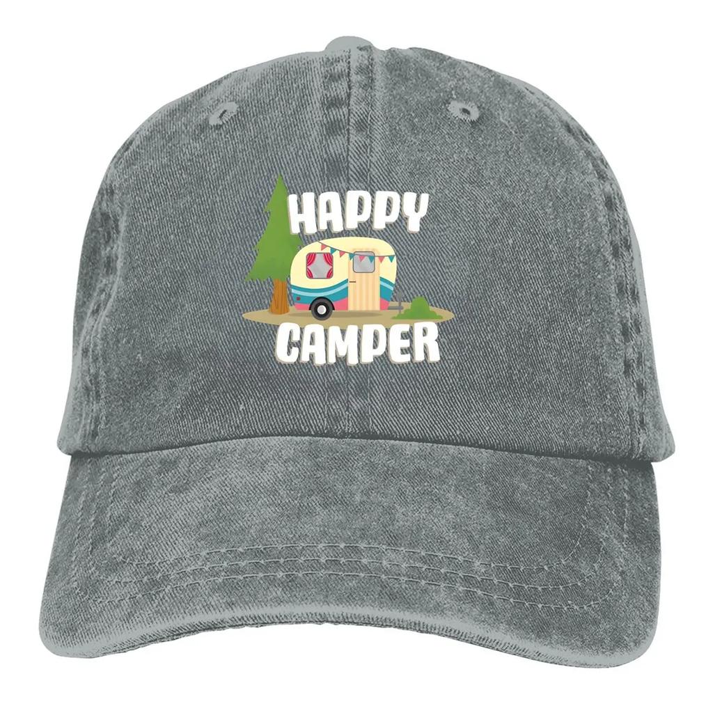 Camper Camping Multicolor Hat Peaked Women's Cap Happy Camper Trailer Personalized Visor Protection Hats