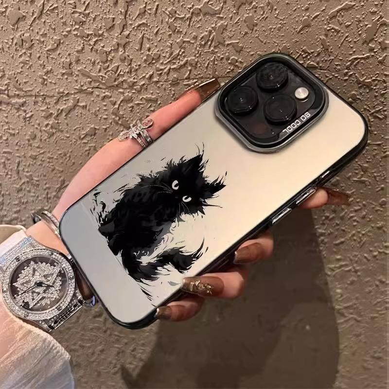 Cute little black cat for iPhone16 Pro mobile phone case Apple 15 simple wind 14 anti-drop 13/12/11 new X