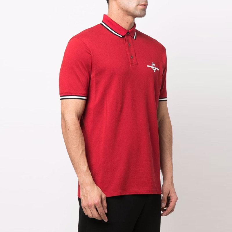 Emporio Armani Ss22 Solid Color Printed Short Sleeve Polo Shirt Men Tops Red 3L1FAG-1JTKZ-0357