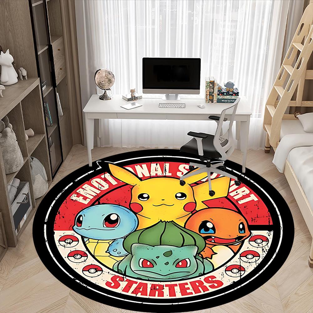 1 Stück Pokémon Starter Büro Runder Teppich, Unter Bürostühlen Schlafzimmer Wohnzimmer Heimdekoration a0926129