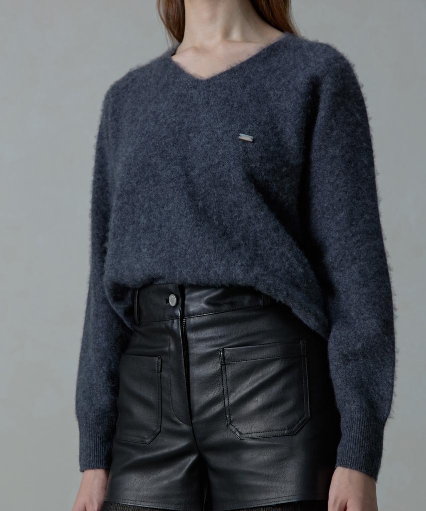 Aheule Noelle Wholegarment Cashmere Wool V-Neck Knit_Charcoal