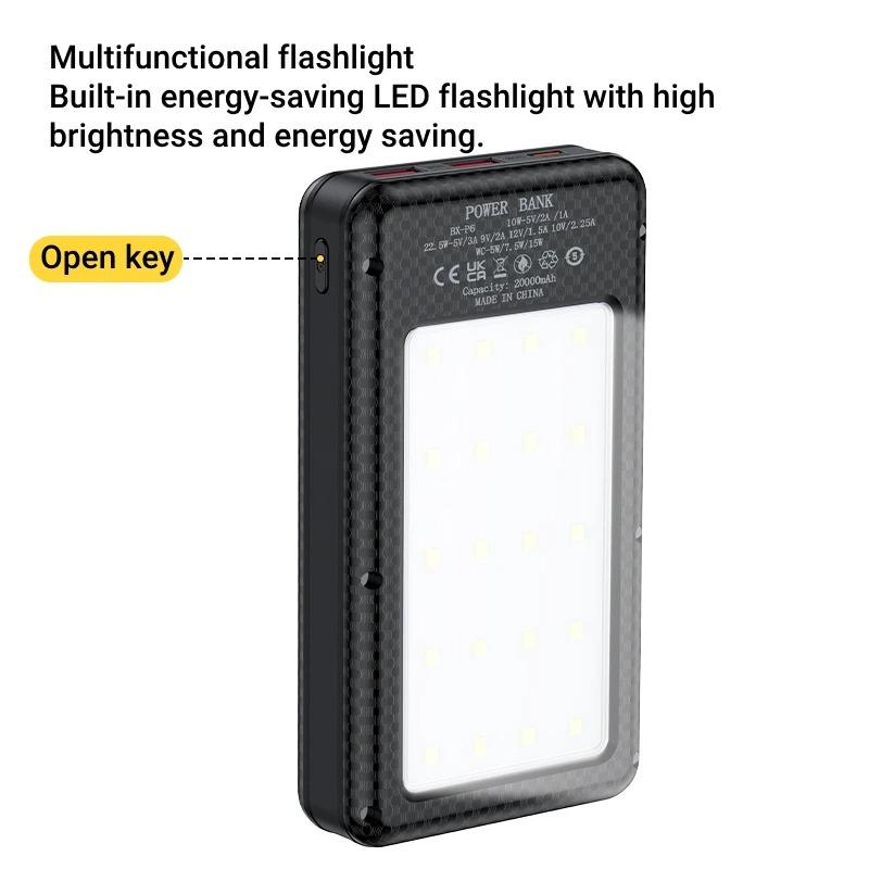 Boîtier de batterie externe 6 x 18650, double port USB type C, avec éclairage de camping, 20 000 mAh, boîtier de rangement pour batterie