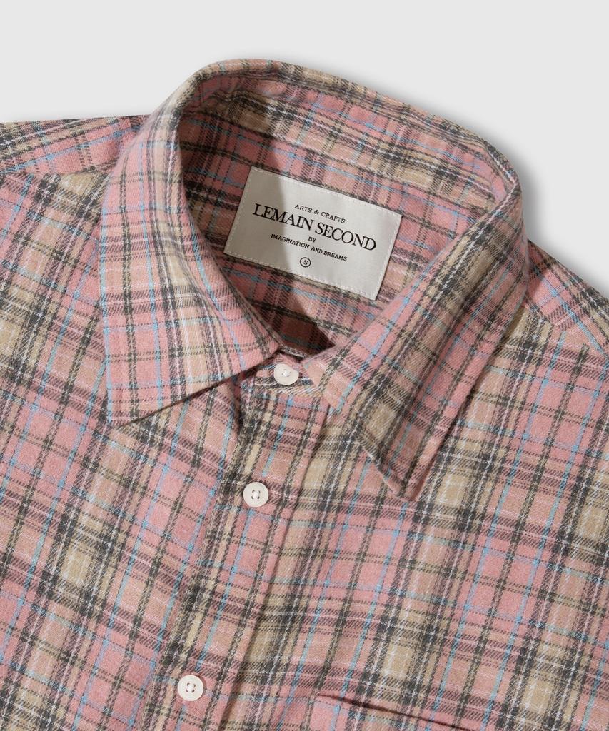 LEMAIN SECOND Oversized Flannel Pocket Check Shirt [Deep Pink]