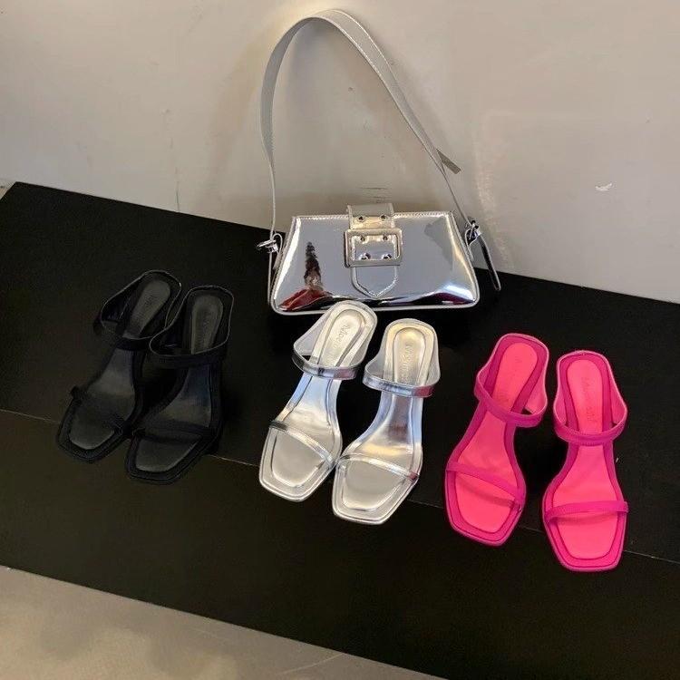 Summer High Heels 2025 New Style Small Heel Versatile Square Head Strap French High Heel Sandals for Women
