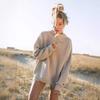 Pull d'hiver en tricot ample pour femme, grande taille, décontracté, couleur unie