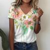 Summer Women's Short Sleeve Loose V-Neck T-Shirt Landscape Painting 3D Top Casual Wear