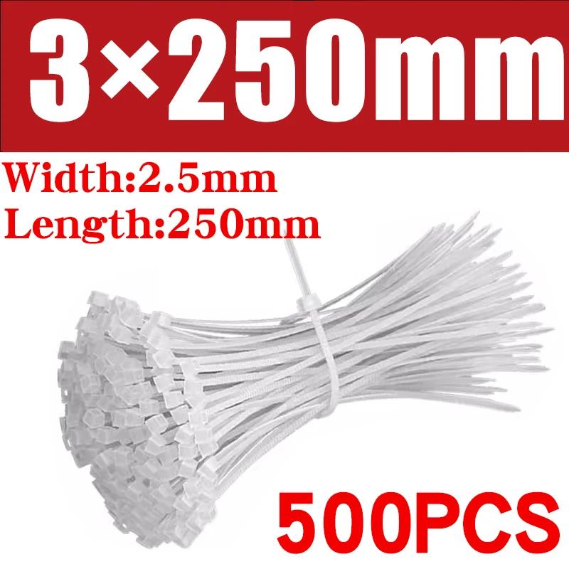 500/1000 ST/påse Självlåsande Plast Nylonband Vit Buntband Rem Nylon Kabelband Set Fästring Ögla Kabelomslag