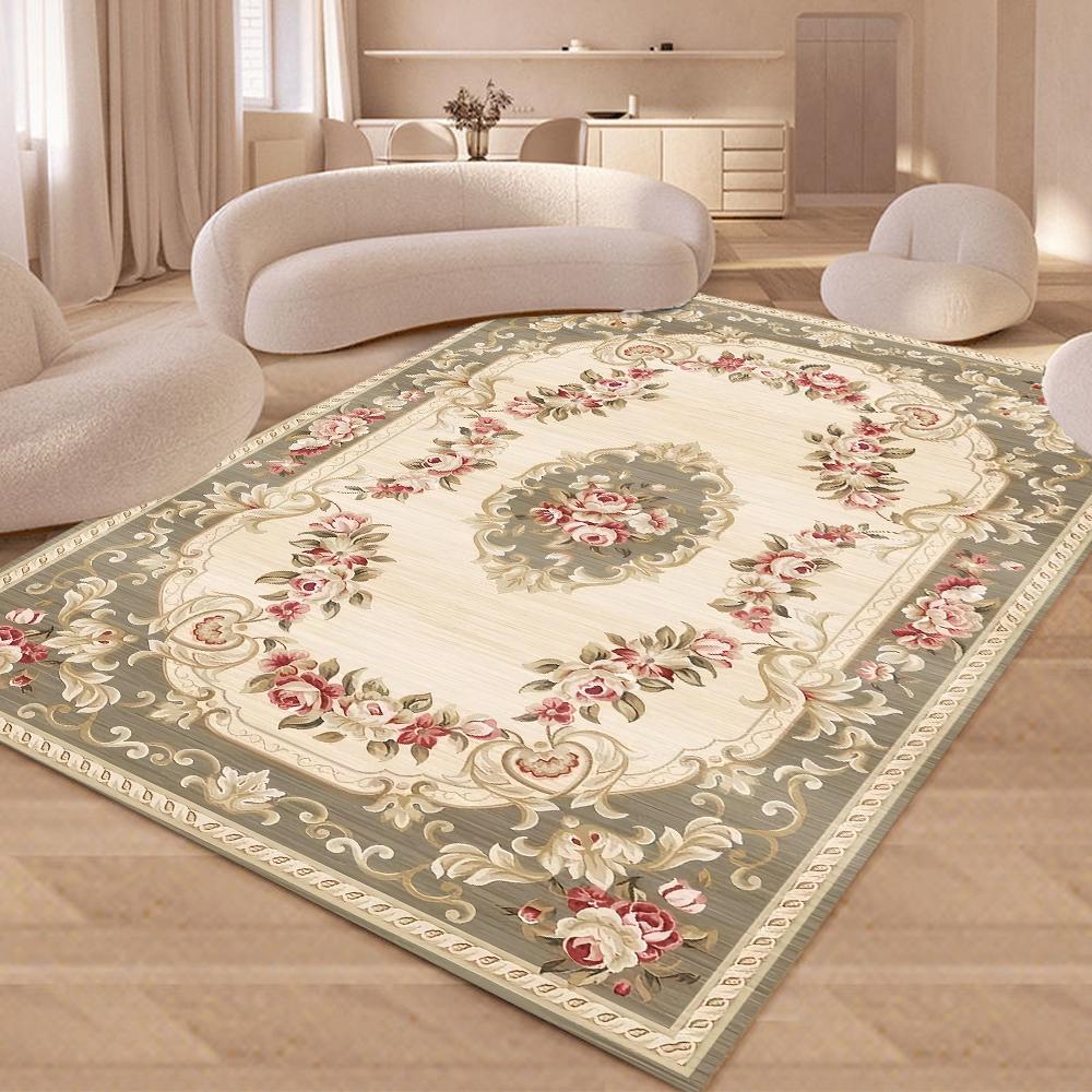 Grand Tapis Floral Rétro Européen pour Salon Tapis de Décoration de Luxe Antidérapant Chambre Vestiaire Lavable Tapis Doux