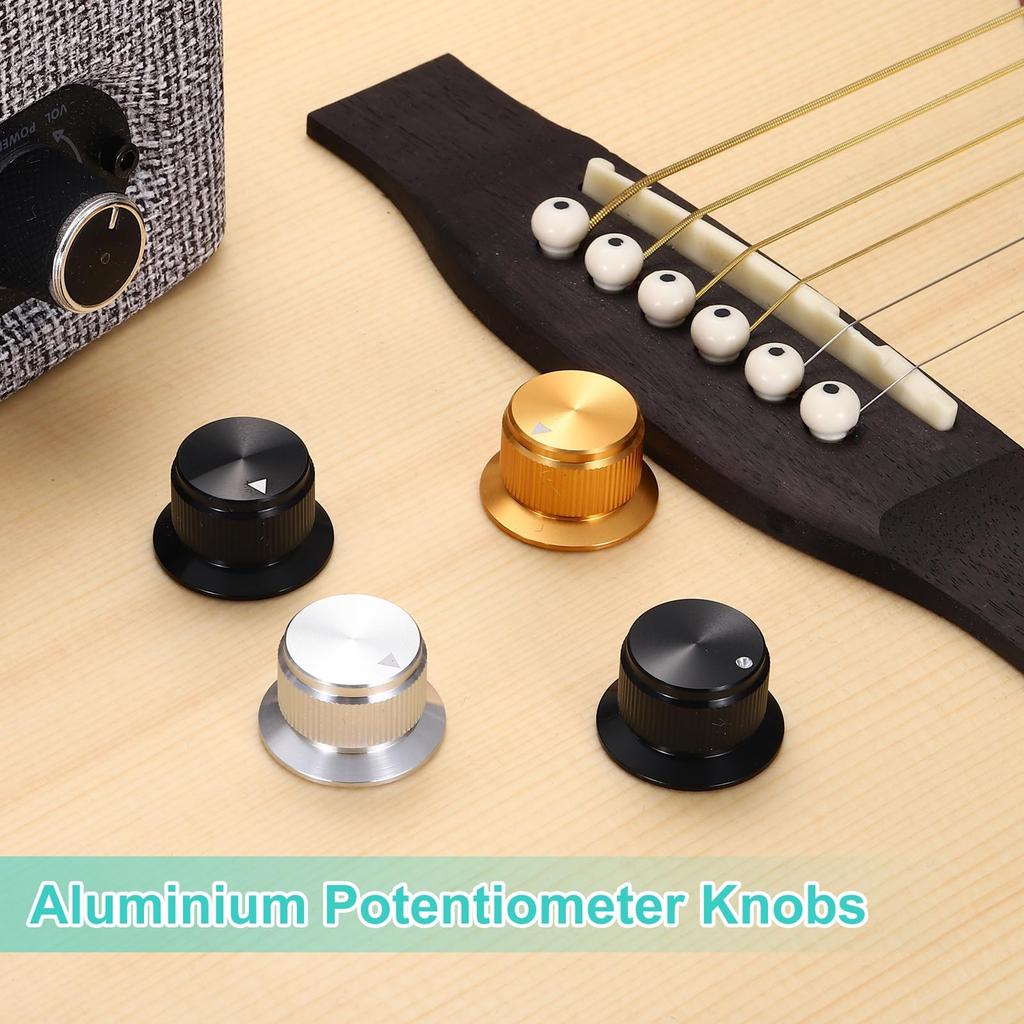 uxcell 4pcs Aluminum Potentiometer Knobs Volume Tone Control Top Hat Knobs with Hex Wrench for Guitar Instruments Audio Mixer Amplifier Gold 1/4"