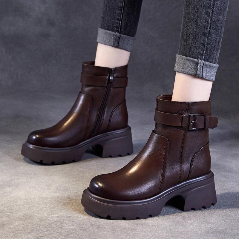Thick soled versatile Chelsea short boots for women autumn/winter 2026 new collection with plush British style thick heel women
