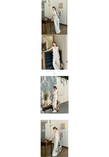 Women's 2026 Summer Linen Suit: Thin Style Vest & Wide-Leg Pants Two-Piece Set