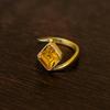 Gelber Citrin Ring, 925 Sterling Silber, Geometrischer Handgefertigter Quadratischer Edelsteinschmuck