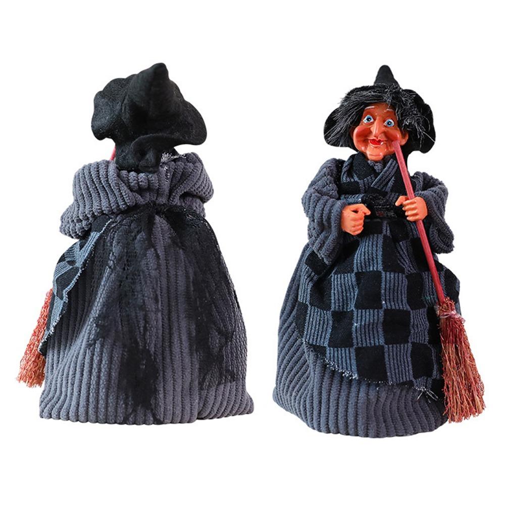 Creative Broomstick Witch Statues Retro Cloth Halloween Witch Ornament Funny Realistic Witch Figurines