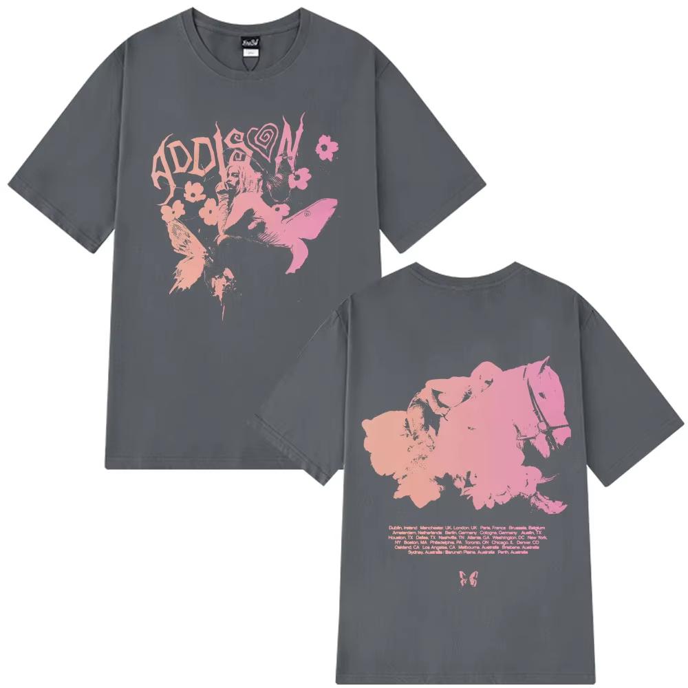 ADDISON RAE 20252026 Tour Luxury Retro Pattern Tshirt Summer Mens Womens Fashion Aesthetics Tshirt Cotton Street Wear Y2K
