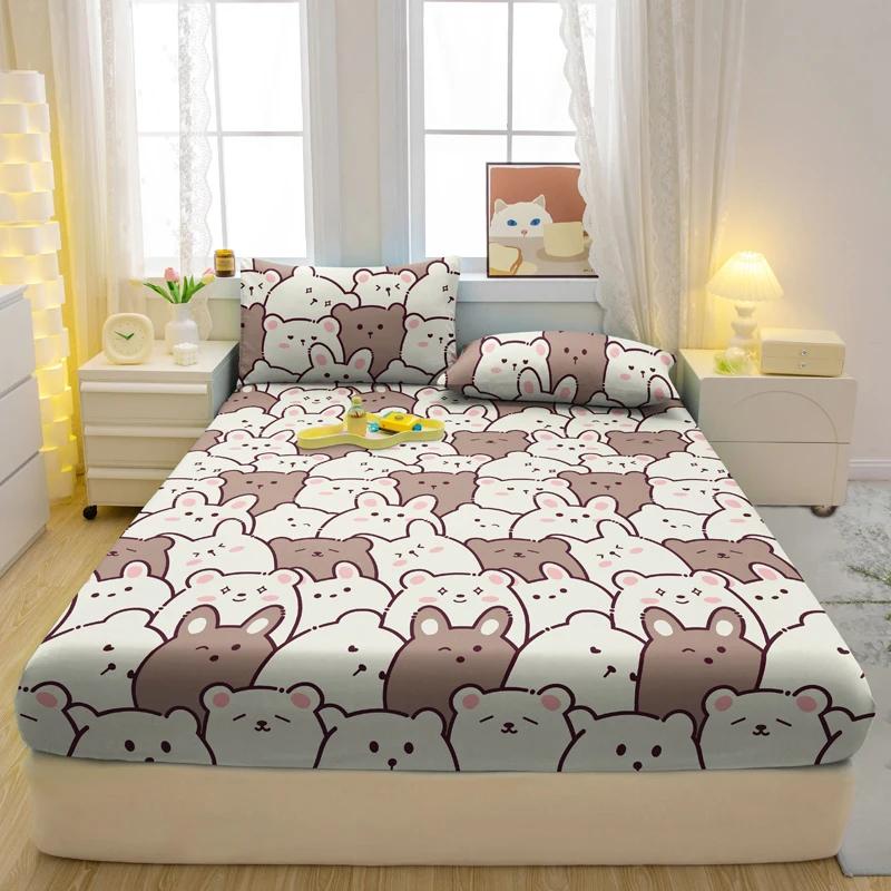 Cartoon 1 Fun Animal Printed Matte Fitted Sheet, Bedroom Printed Bed Cover, Bedding Excluding Pillowcases