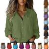 Mode Femme Couleur Unie Bouton Revers Poche Chemise Décontractée Haut Manches Longues