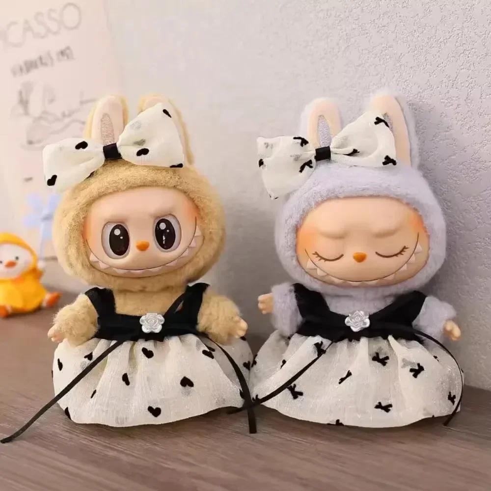 17cm Mini-Plüschtierpuppen Kleidung Outfit Zubehör für Korea Kpop Labubu Idol Rosa Helles Seidenband Prinzessinnen-Gaze-Rock Kleidung