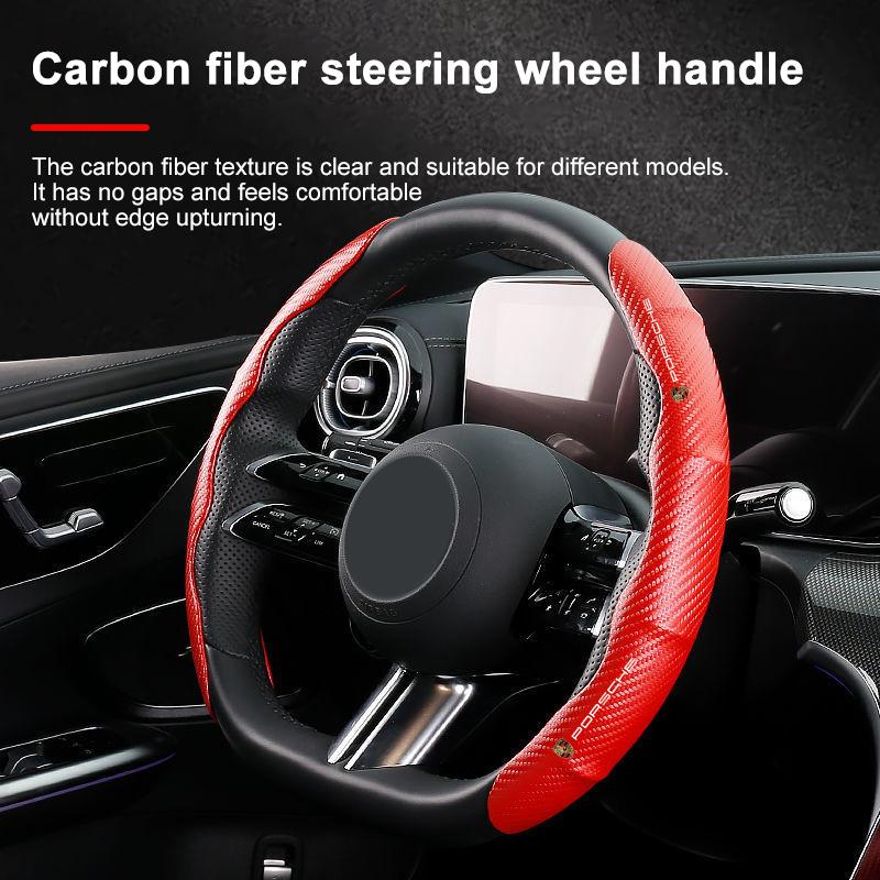2pcs Carbon Fiber Non-Slip Steering Wheel Cover Car Accessories For Porsche Boxster Cayenne Panamera Macan Cayman 911 918 996 917 991