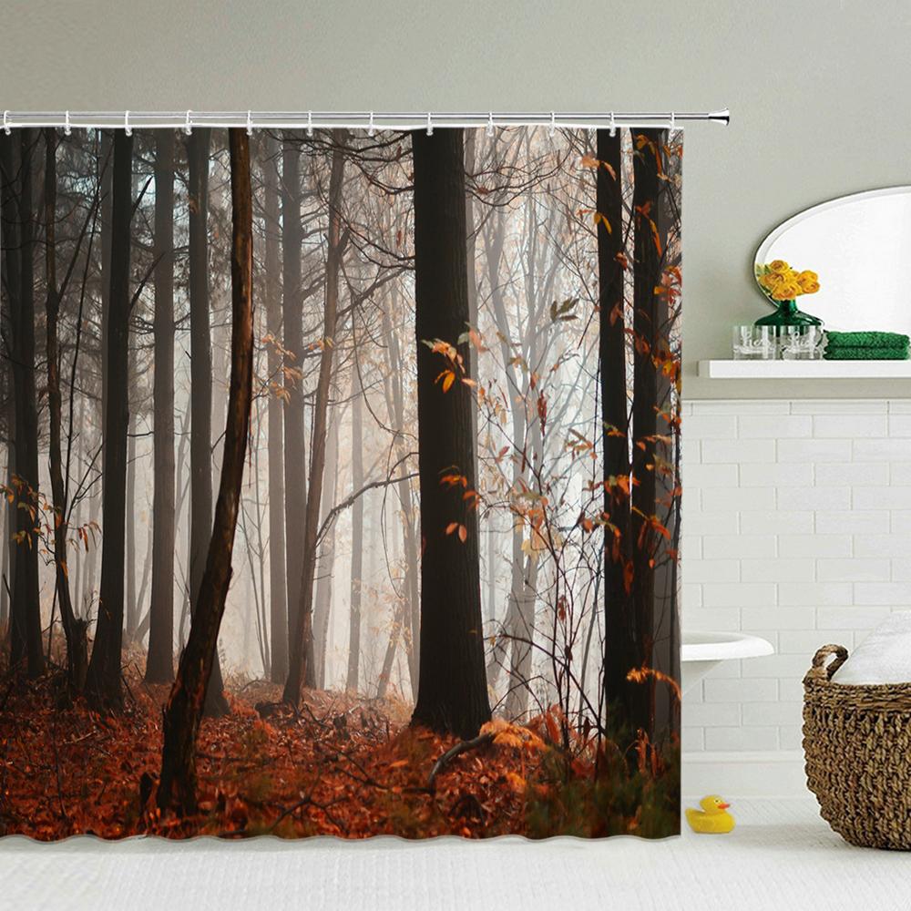 Bath Curtain 3d Printing Window Scenery Forest Shower Curtains Waterproof Bathroom Curtain Washable Fabric With Hooks